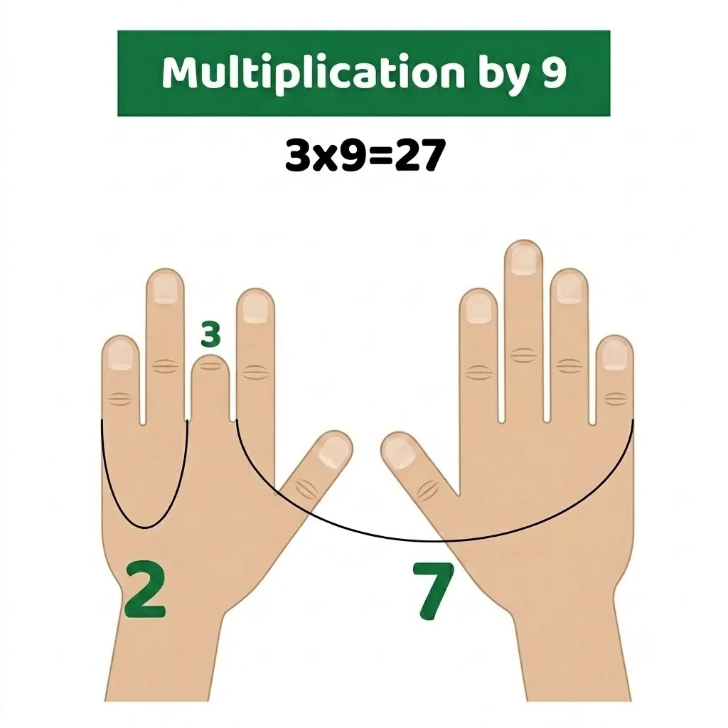 Tabla de multiplicación por 9 con los dedos